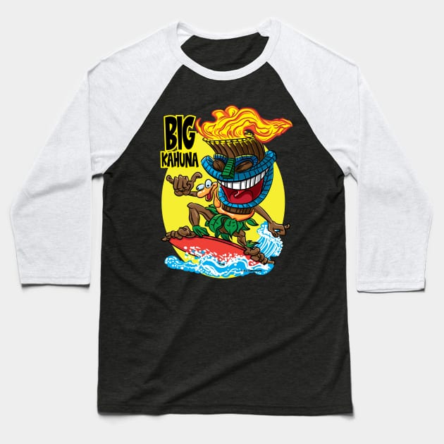 Big Kahuna Tiki Surfer Baseball T-Shirt by eShirtLabs